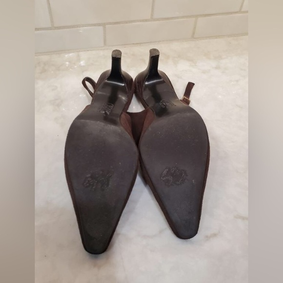 Ralph Lauren Chaps Steffie 100% Suede Leather Point Toe Slingback Heels Sz 7.5 - Picture 2 of 7